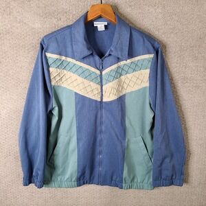 Vintage Alfred Dunner Jacket Womens 16 Blue Green Beige Full Zip Color Block‎